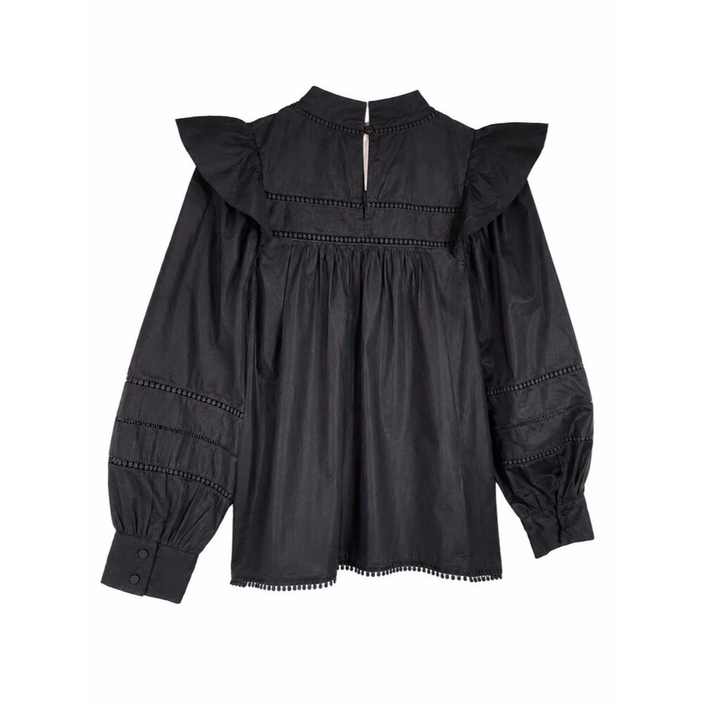 J. Crew Crocheted Lace Ruffle Blouse Top Black Size XL Style AK764 - Picture 6 of 10